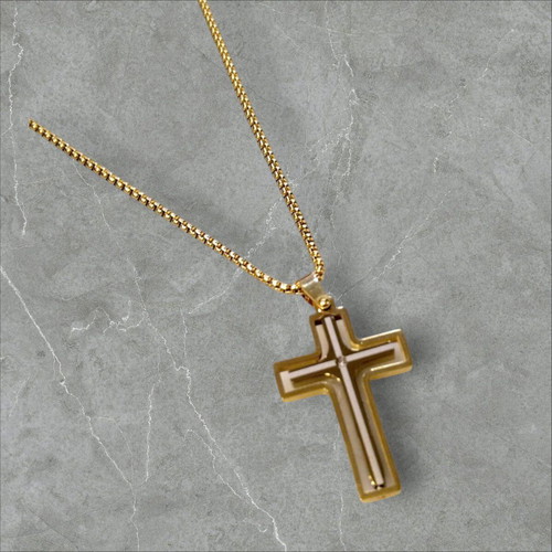 Men's necklace gold cross in steel new