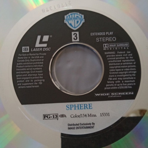 Sphere LaserDisc used, widescreen sci-fi movie with Dustin Hoffman