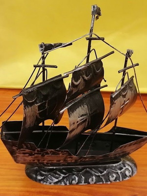 Vintage Metal Decorative Sailing Ship Made in Hong Kong like new