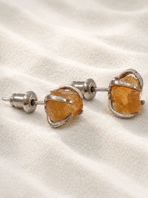 Handmade Earrings with Silver-Plated Bronze and Raw Citrine