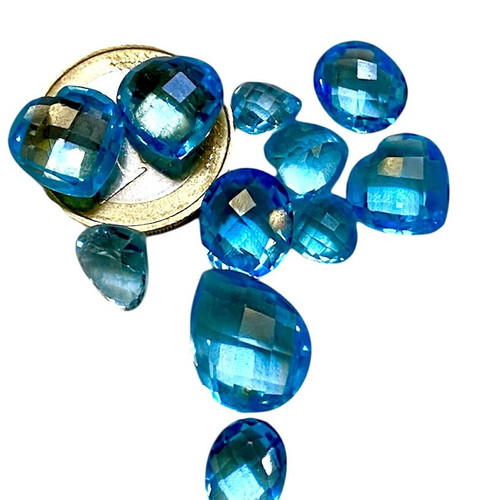 Blue Topaz Briolette stones like new, pack N16, 11 pieces