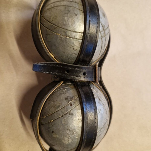 Petanque balls French game heavy metal, used with surface scratches