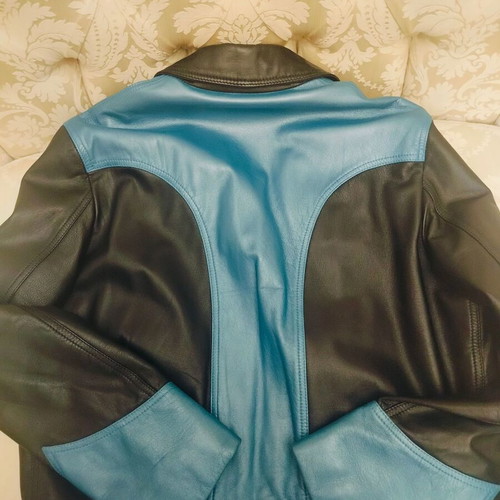 Versace unisex leather jacket, black and blue, size L