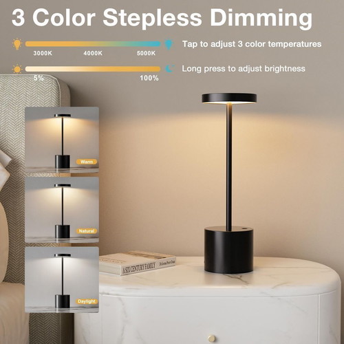 PreeOtti LED-281 Cordless LED Table Lamps Set of 2 New Black