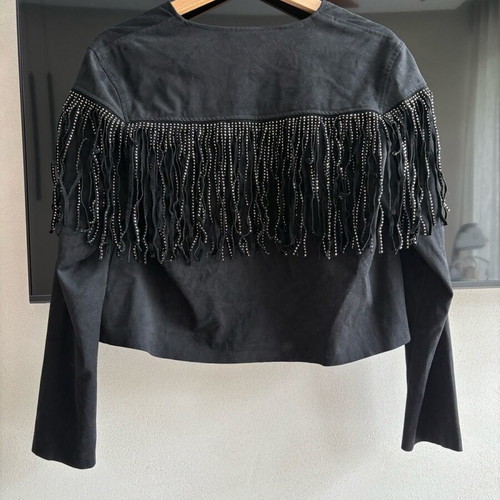 Zara suede outerwear new with rhinestone fringes black