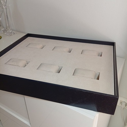 Luxury watch organizers set of 2, navy blue wood and beige suede