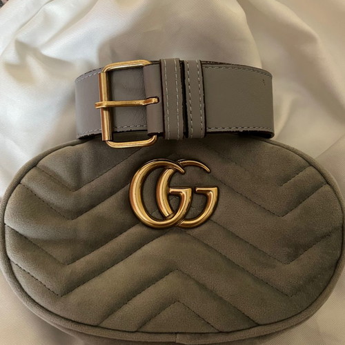 Suede belt bag with leather strap like new, grey-blue