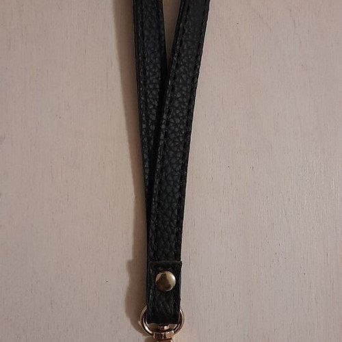 Wrist bag handle new, black leatherette with gold hook