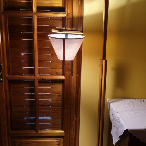 Handmade floor lamp new, wood frame with fabric shade