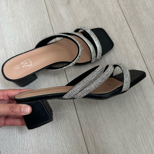 Sandals new elegant black with silver gems size 41
