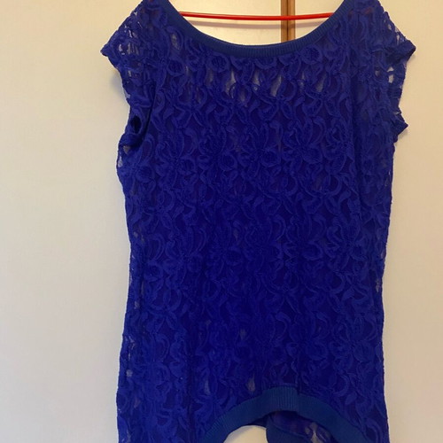 Blouse dress like new, blue with transparency and asymmetric cut