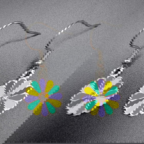 Σκουλαρίκια λουλούδι καινούργια με πολύχρωμο σμάλτο και ασημί γάντζο