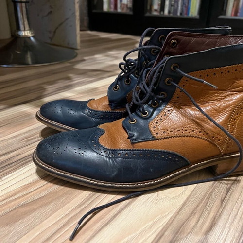 Brogue boots used, brown and blue, size 42