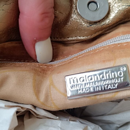 Mandarino linen handbag used, beige with gold details