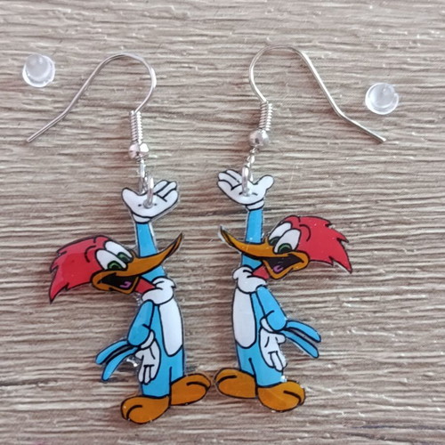 Woody Woodpecker handmade earrings, hand-painted