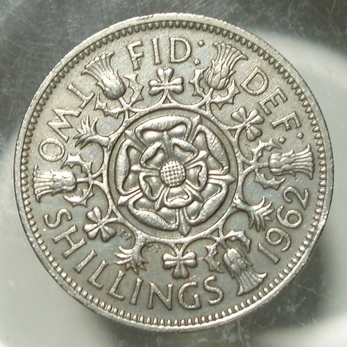 2 Shillings coin used, lot of 4, Elizabeth II