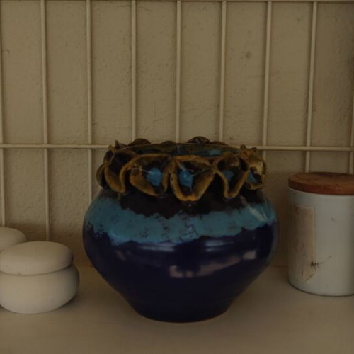 Handmade clay vase like new, height 12 cm, diameter 10 cm