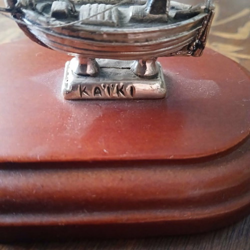 Silver decorative boat like new on wooden base 925
