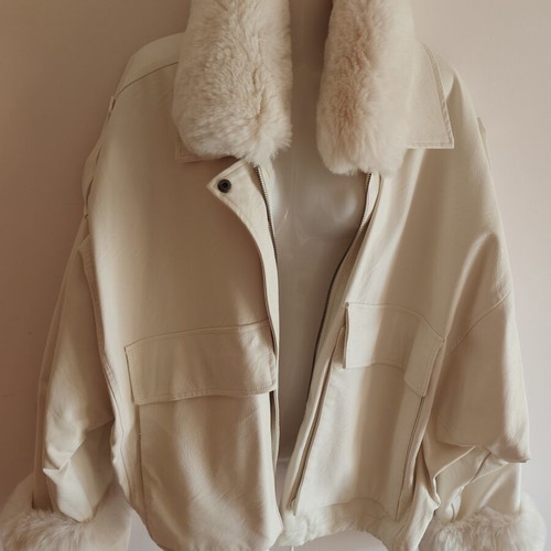 Cape jacket ivory color with soft fur lining, new
