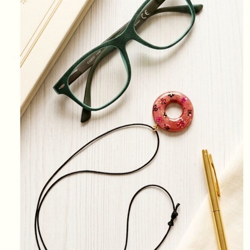 Handmade ceramic necklace with hanging glasses holder, floral apple color