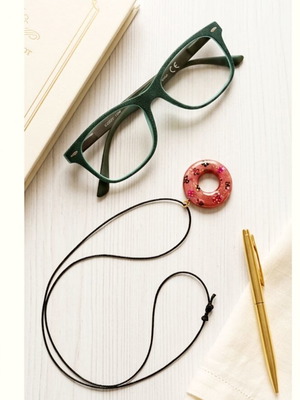 Handmade ceramic necklace with hanging glasses holder, floral apple color