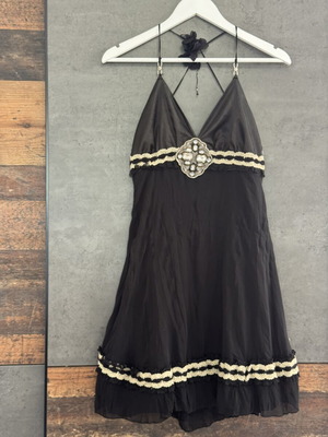Lonely Black Cocktail Dress halter neck with Y2K vintage details like new