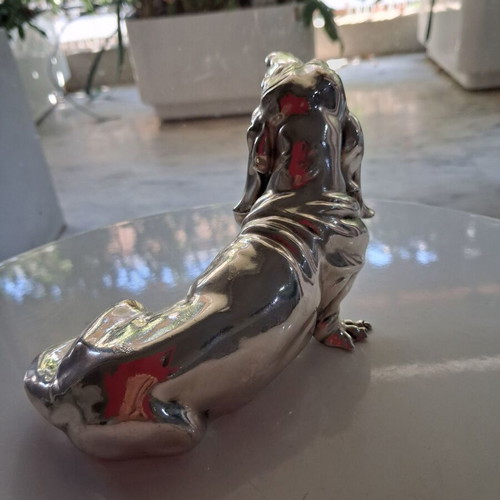 Decorative dog figurine silver 999, 16x6 cm