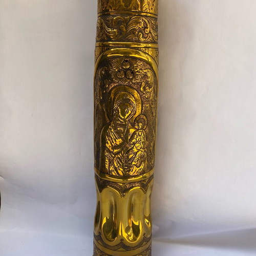 Carved chalice new with Virgin Mary, Jesus and Saint George