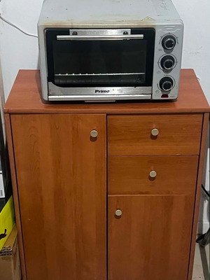 Furniture and appliances set used, includes desk, oven, UPS, stove, water cooler