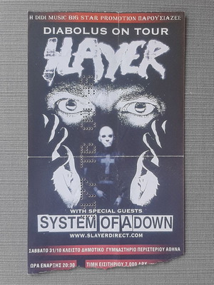 Slayer and System Of A Down Diabolus on Tour 1998 ticket used