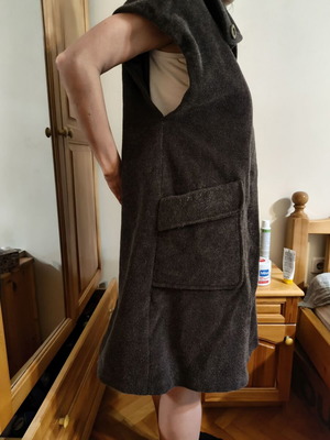Sleeveless wool coat C&A used, brown, mohair blend