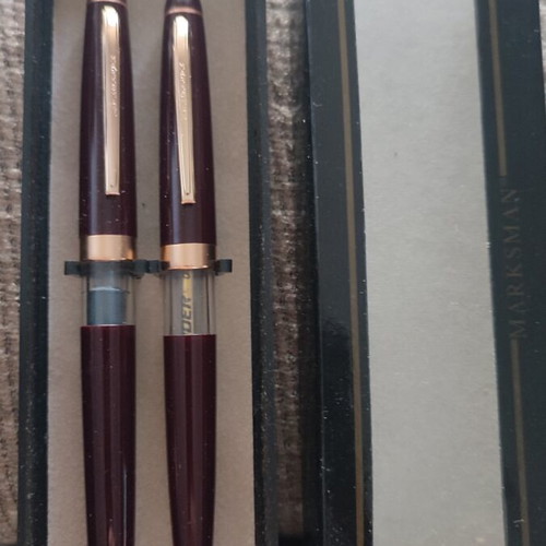 Marksman pen and ballpoint set with Schneider refill in original case