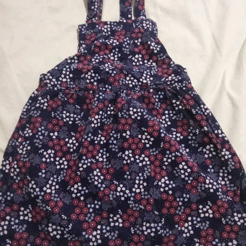 Benetton Blue Dark Floral Dress-Overall 110cm 4-5 Years Like New