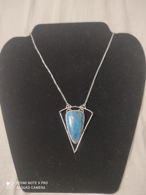 Silver Necklace with Blue Apatite Stone new, 45 cm chain