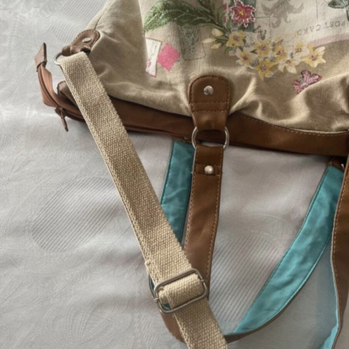 Boho bag used, beige fabric with adjustable strap