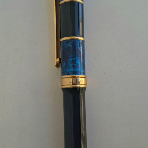 Balenciaga vintage luxury ballpoint pen, black gold and blue marble