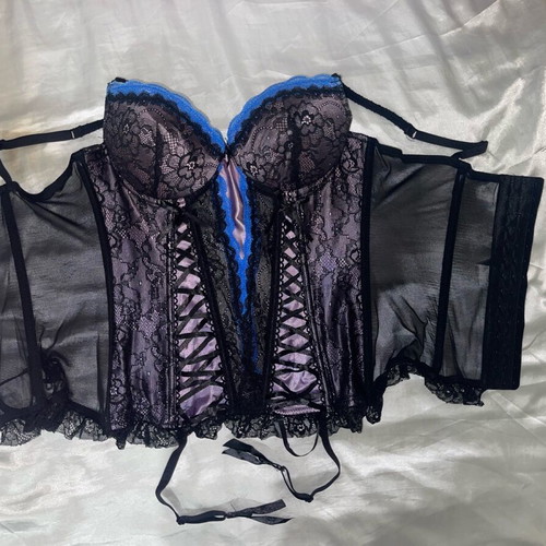 Sexkiss lace corset black blue like new with garter clips