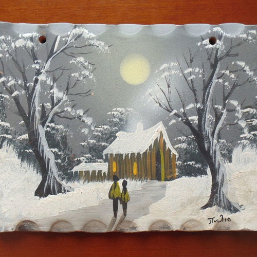 Handpainted ceramic decoration from Pelion used, traditional Greek folk art