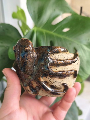 Handmade ceramic octopus cup with handle