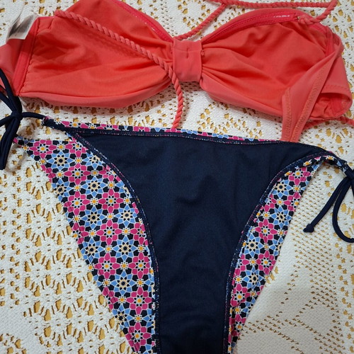 Bikini set like new, Esmara top coral and Ocean Club patterned bottom, size M