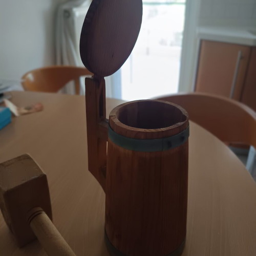 Wooden Beer Pitcher like new with wooden meat hammer gift