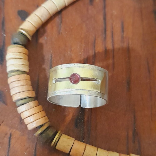 Handmade silver ring 925 with ruby and open bronze