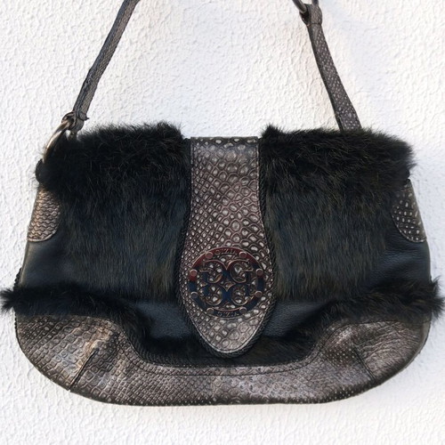 Gizia shoulder bag gray black leather with fur new very special