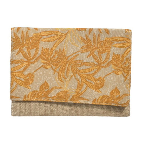 Woven clutch bag brown/mustard new with gold details