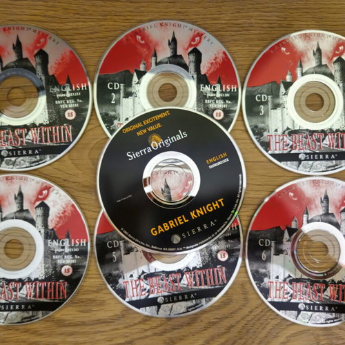 Gabriel Knight 1 & 2 PC game pack, Sierra Originals, 7 CDs