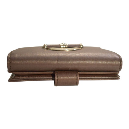 Christian Dior vintage brown leather wallet with gold clasp and pouch