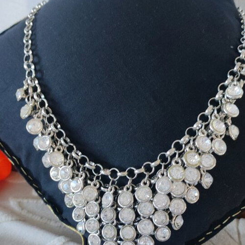 Faux Bijoux Necklace Silver with Rhinestones New