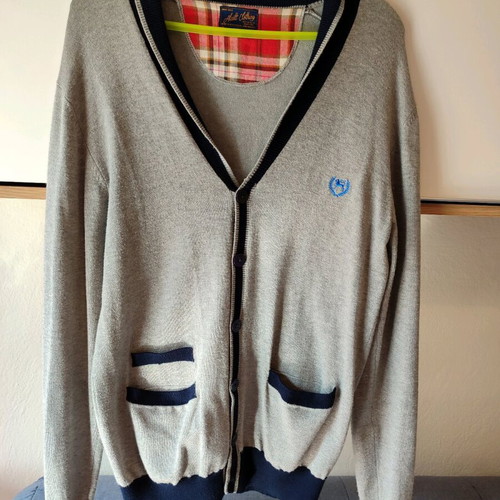 Alcott cotton cardigan M like new, light gray with dark blue details