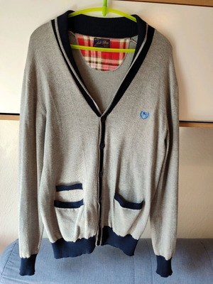 Alcott cotton cardigan M like new, light gray with dark blue details