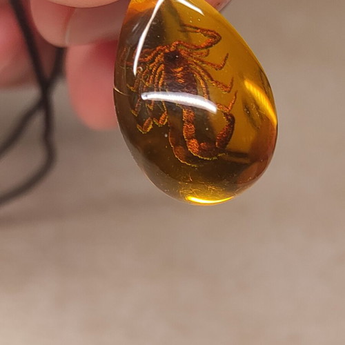 Amber necklace with Scorpio pendant new